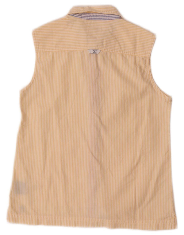 Camicia senza maniche da donna Tommy Hilfiger UK 14 grande cotone gessato giallo