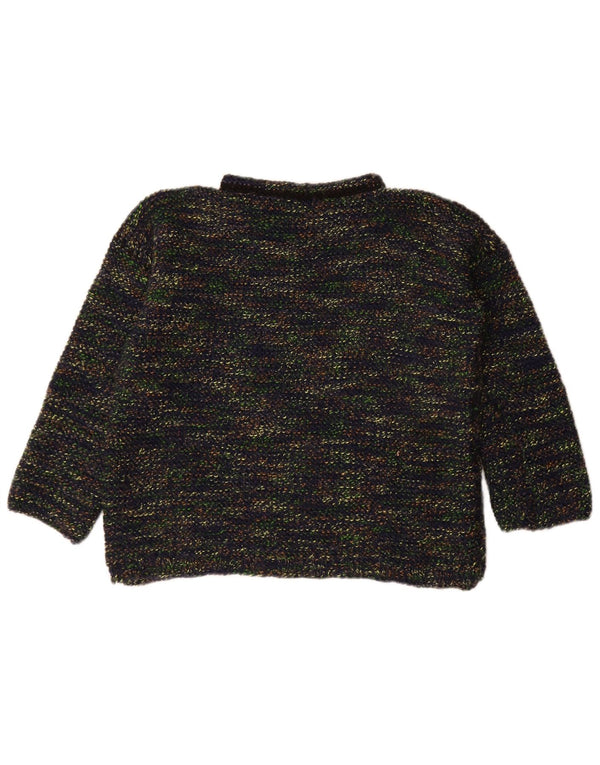 Maglione maglione vintage da donna con collo dolcevita UK 14 grande blu navy screziato
