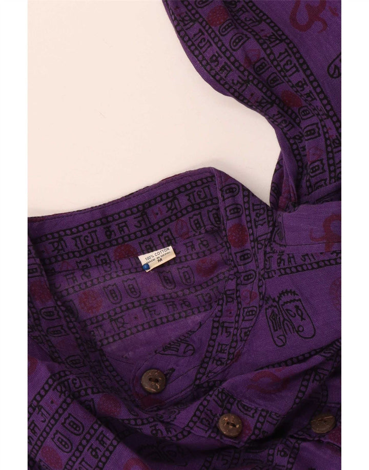 Camicia pullover grafica da uomo vintage con motivo astratto in cotone viola medio