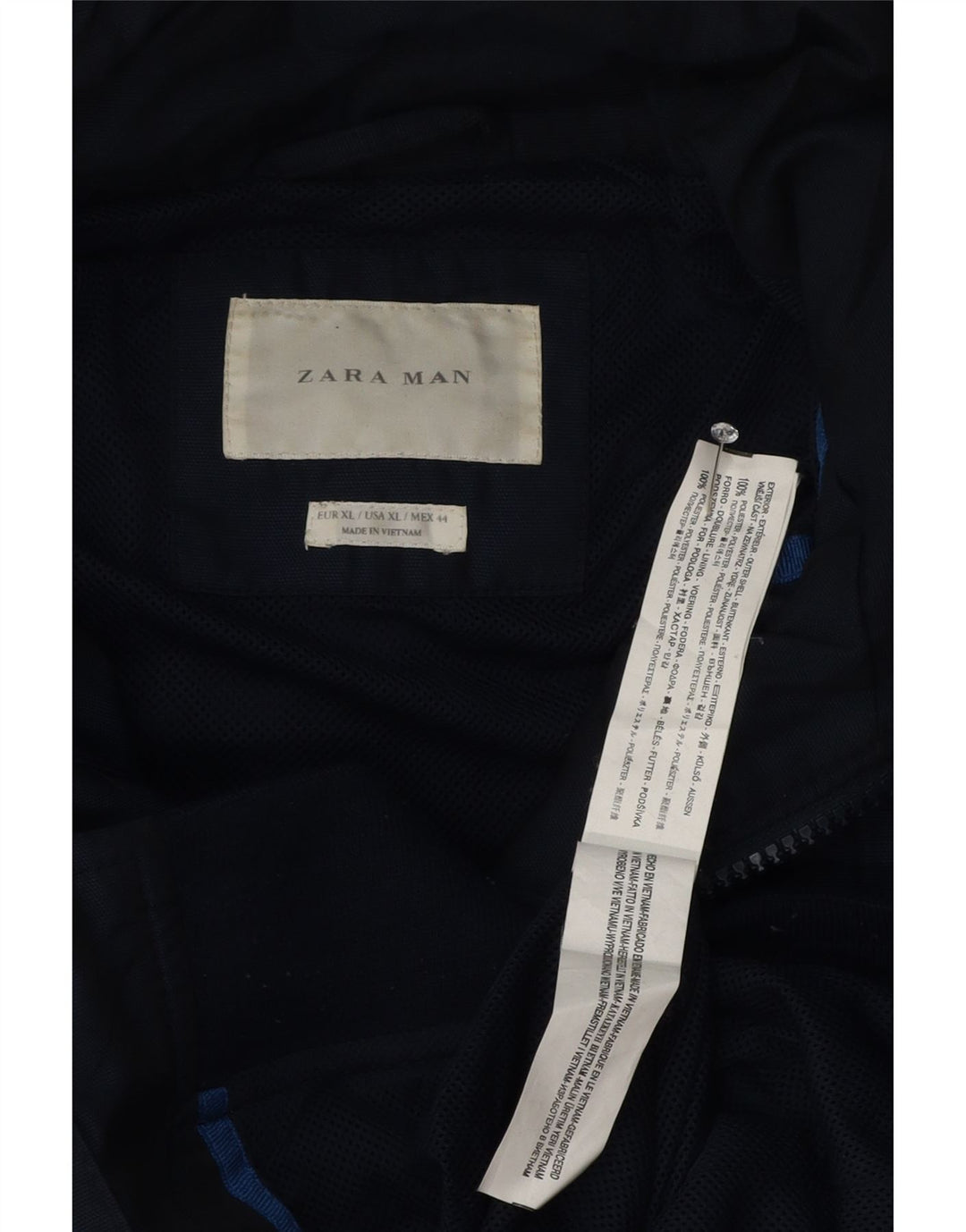Giubbotto bomber con cappuccio da uomo Zara UK 42 XL poliestere blu navy