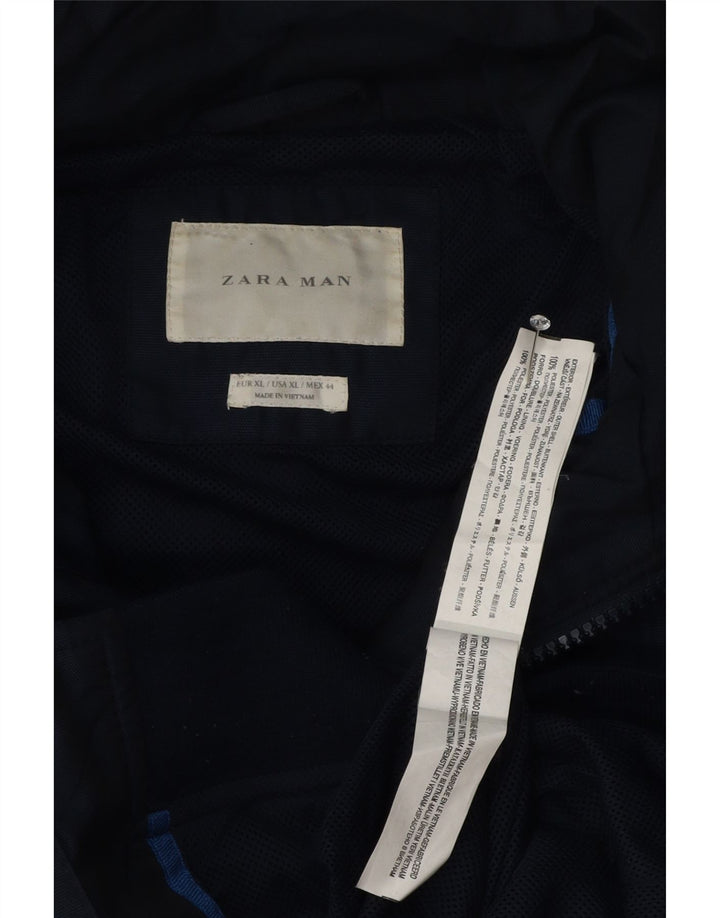 Giubbotto bomber con cappuccio da uomo Zara UK 42 XL poliestere blu navy