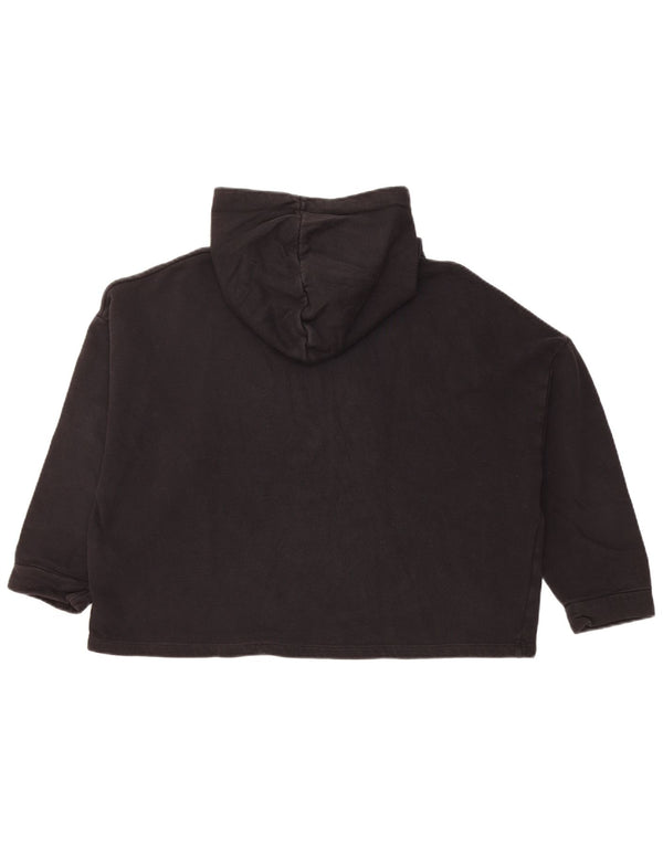 GUESS Felpa con cappuccio grafica oversize da donna con maniche a 3/4 UK 8 Small Nera