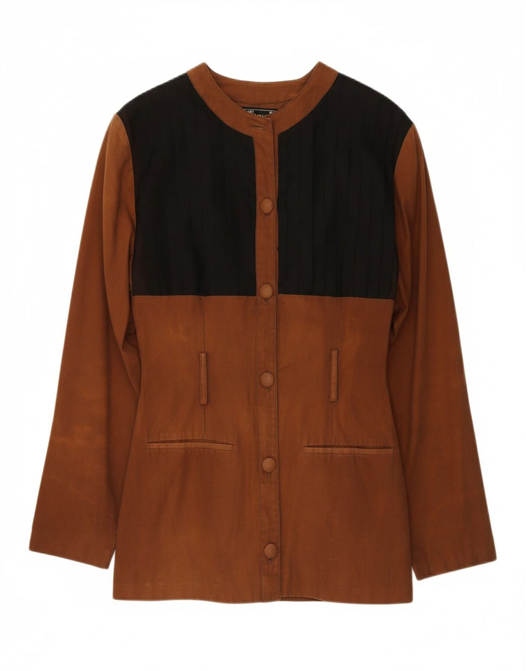 VINTAGE Womens 6 Button Blazer Jacket IT 46 Large Brown Colourblock Cotton Vintage Vintage and Second-Hand Vintage from Messina Hembry 