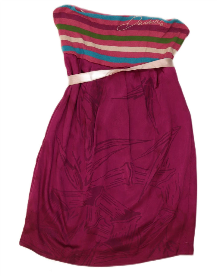 Abito vintage da donna senza spalline UK 12 Poliestere a righe rosa medio