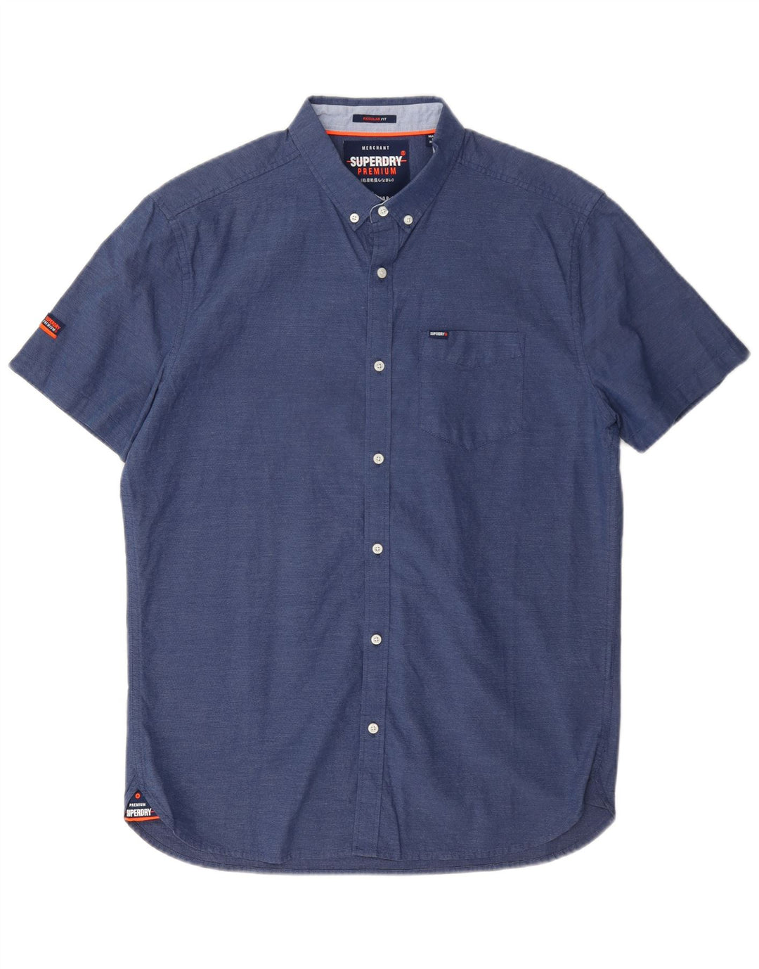 Camicia da uomo a maniche corte con vestibilità regolare Superdry, cotone blu navy medio