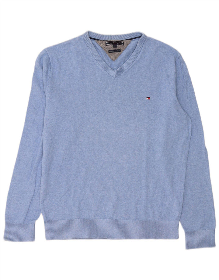 Maglione maglione con scollo a V da uomo Tommy Hilfiger grande cotone blu