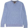 Maglione maglione con scollo a V da uomo Tommy Hilfiger grande cotone blu