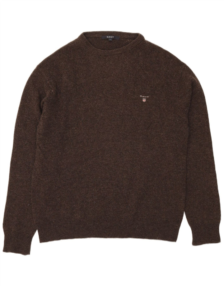 Gant Maglione girocollo da uomo in lana d'agnello marrone grande