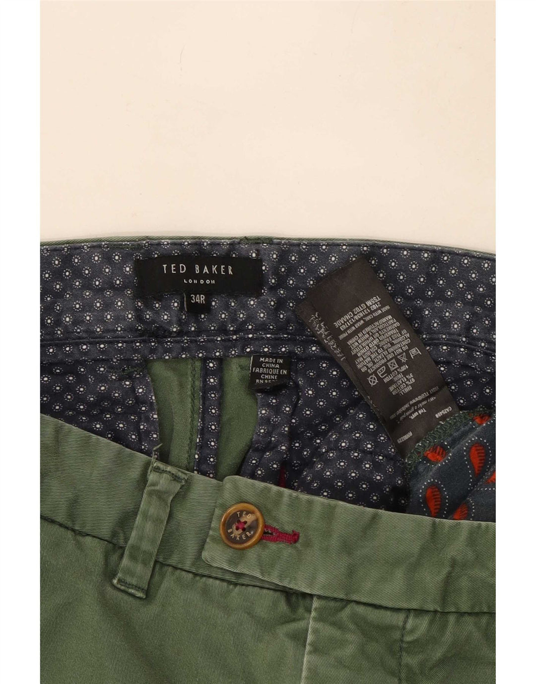 Pantaloni chino regolari da uomo Ted Baker W34 L30 cotone verde