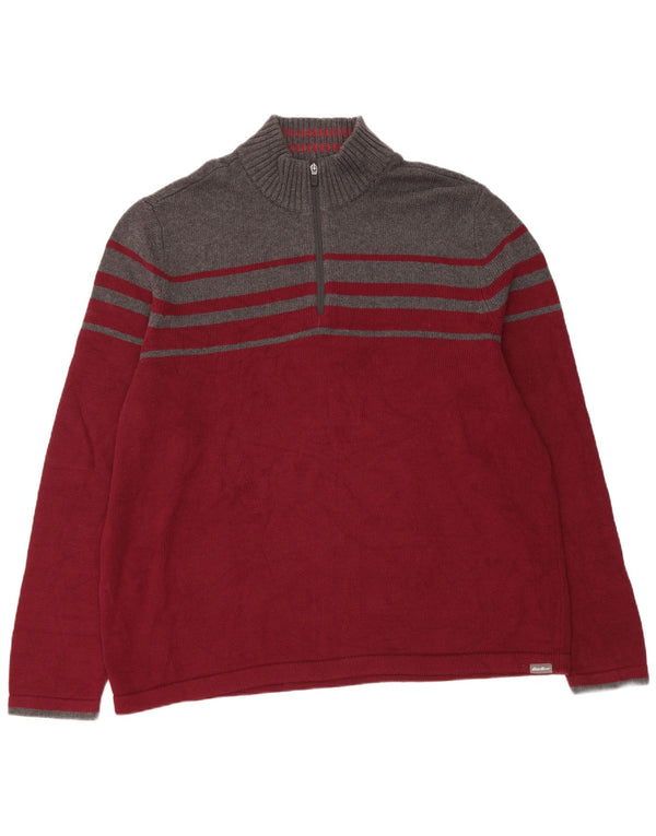 Eddie Bauer Maglione da uomo con zip e collo XL in cotone color block rosso