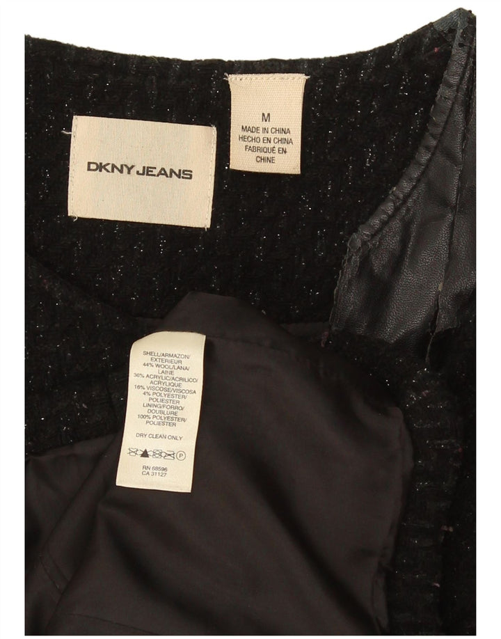 Giacca blazer da donna con zip intera Dkny UK 14 lana chiazzata nera media