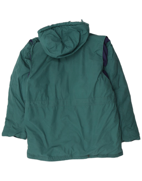 Giacca parka con cappuccio da uomo vintage UK 40 grande poliestere verde