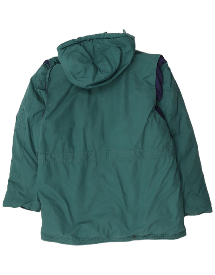 Giacca parka con cappuccio da uomo vintage UK 40 grande poliestere verde