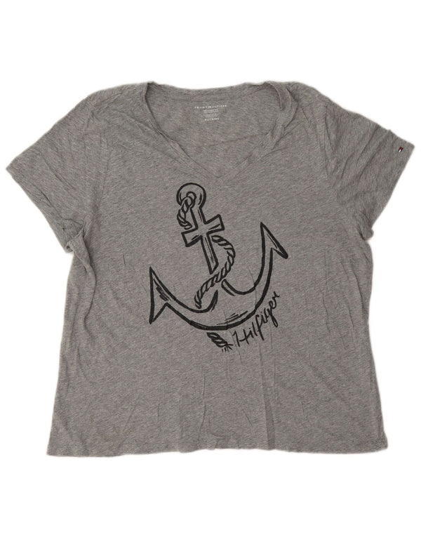 T-shirt grafica da donna con vestibilità rilassata Tommy Hilfiger Top UK 18 XL grigio chiazzato