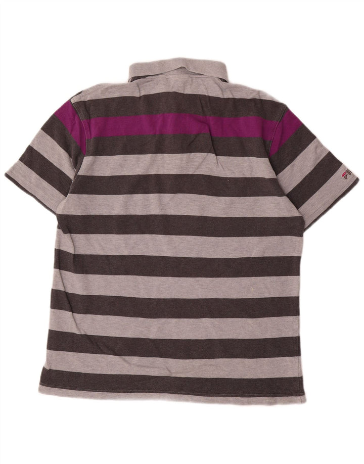 Polo da uomo FILA grande in cotone color block grigio