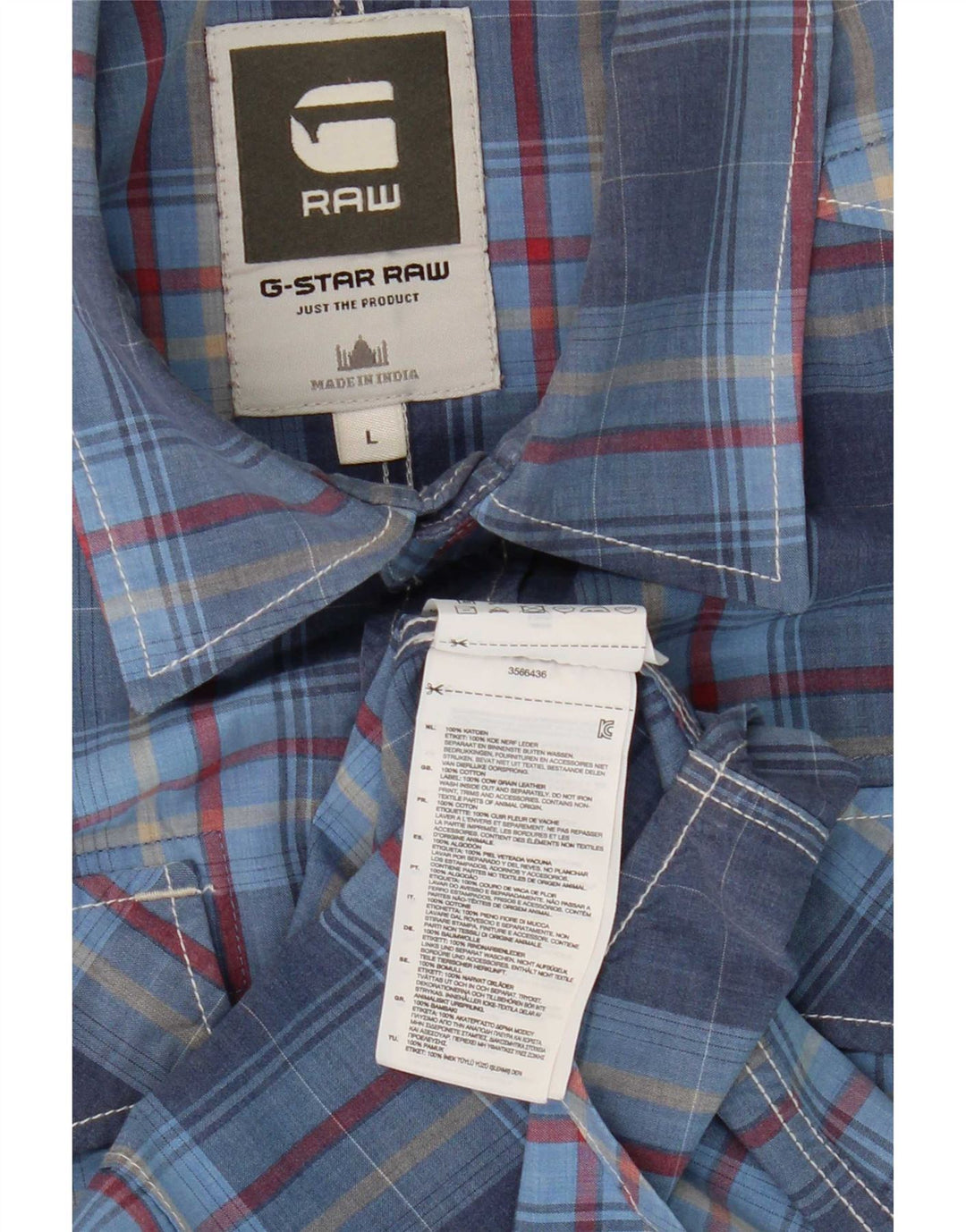 Camicia a maniche corte da uomo G-Star in cotone a quadri blu grandi