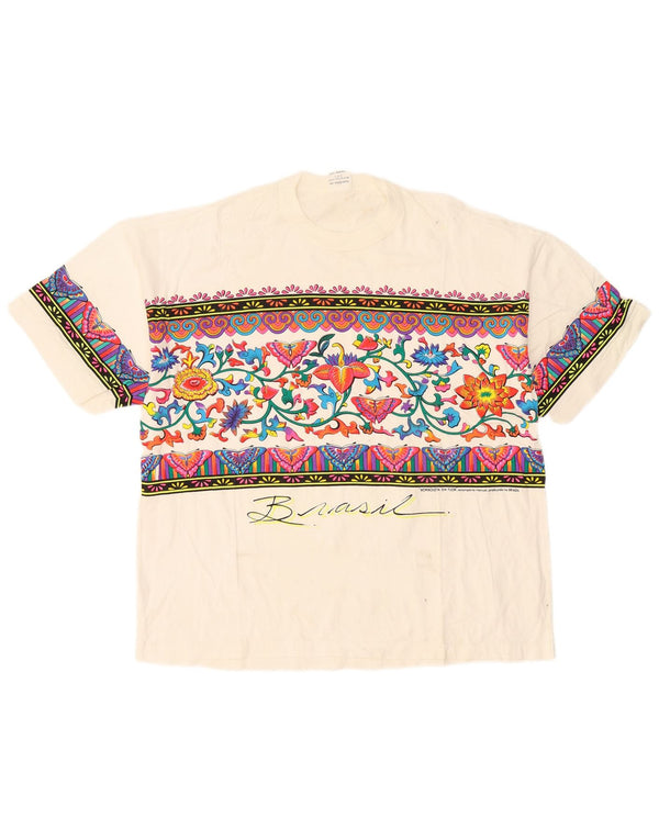 T-shirt grafica da donna vintage Top UK 18 XL cotone bianco
