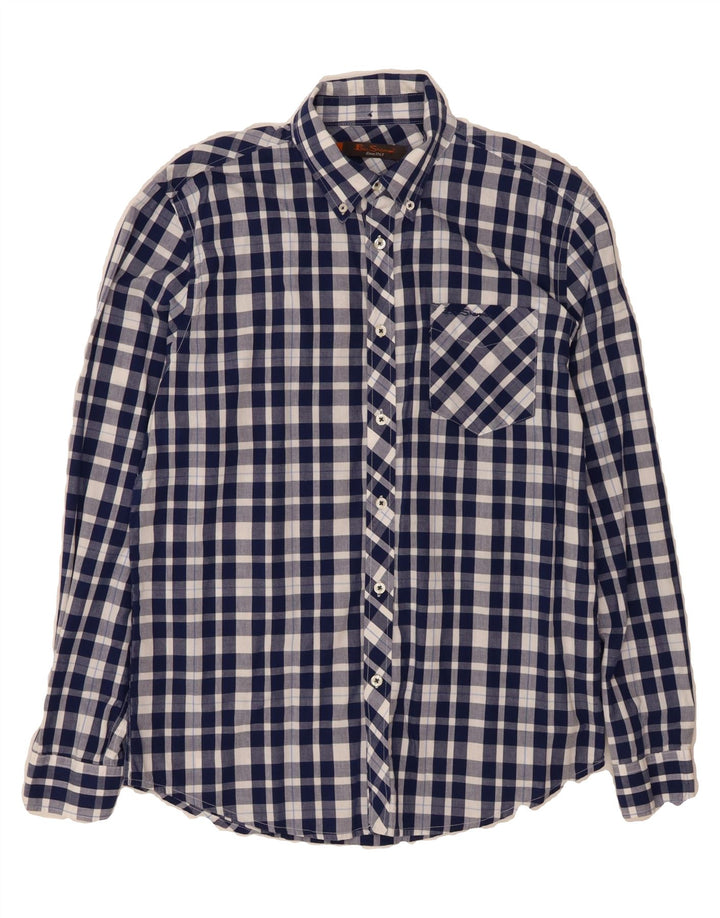 BEN SHERMAN Mens Shirt Medium Navy Blue Check Cotton Vintage Ben Sherman and Second-Hand Ben Sherman from Messina Hembry 