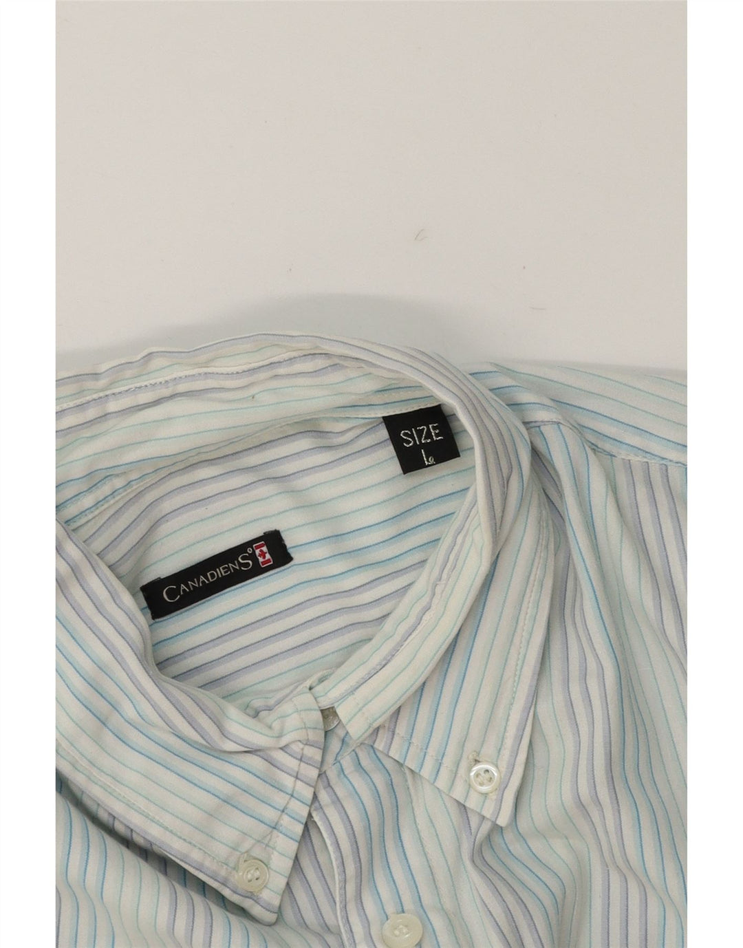 CANADIENS Mens Shirt Large Blue Striped Cotton Vintage Canadiens and Second-Hand Canadiens from Messina Hembry 