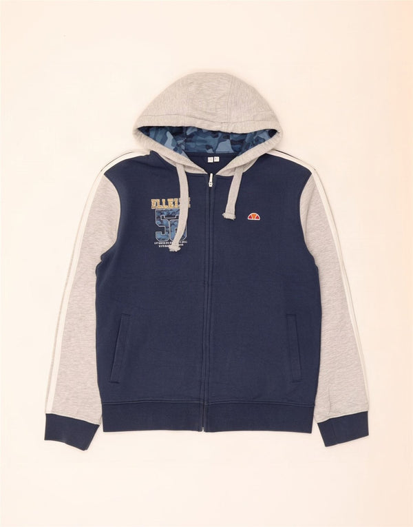 Ellesse Maglione con cappuccio e zip grafica da uomo grande in cotone a blocchi di colore blu navy