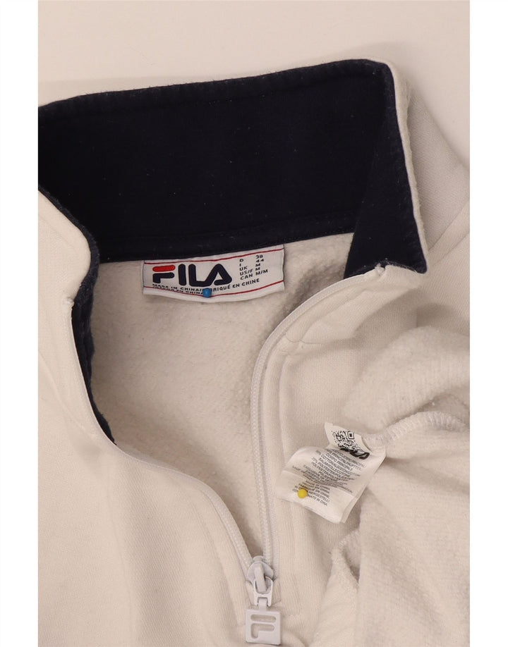 FILA Felpa da donna con collo con zip grafica Maglione UK 14 Cotone bianco medio