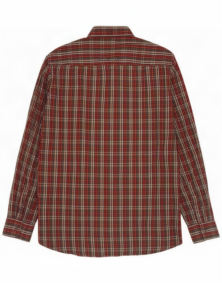 Camel Active Camicia da uomo in cotone a quadri rosso medio