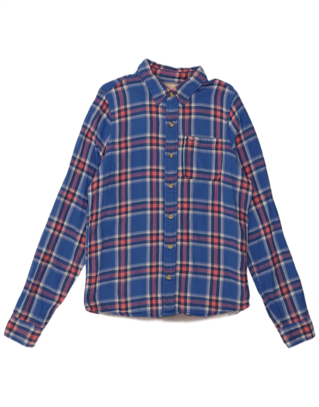 Camicia Hollister da uomo in flanella XL in cotone a quadri blu