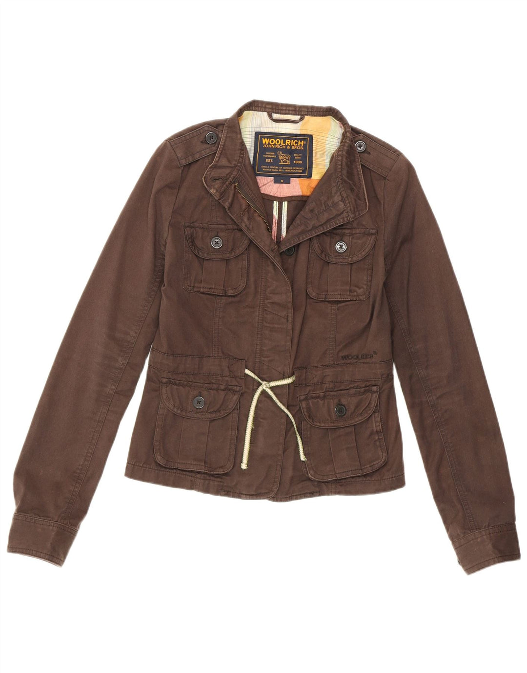 Giacca militare da donna Woolrich UK 8 piccola in cotone marrone