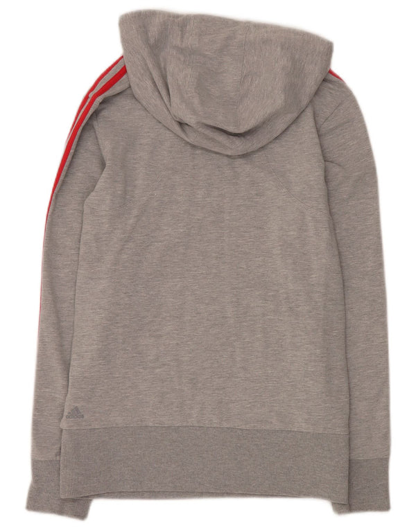 Felpa con cappuccio e collo con bottoni grafici Adidas da donna UK 12 Cotone grigio medio