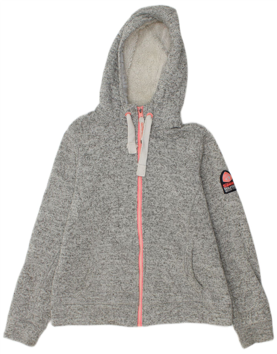 Felpa con cappuccio e zip da donna Superdry UK 16 Grande poliestere chiazzato grigio