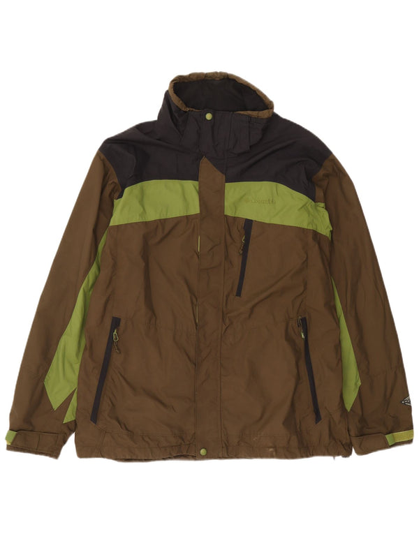 Giacca antipioggia con cappuccio Columbia Omni-Tech da uomo UK 40 Large Marrone Colourblock
