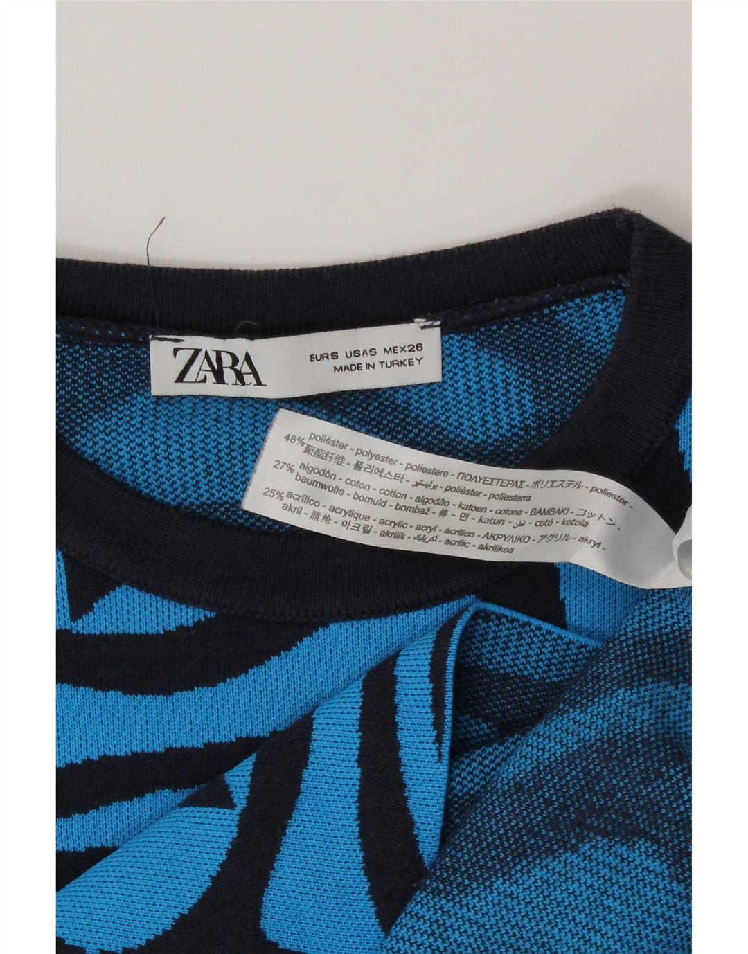 Top corto da donna a maniche lunghe con motivo astratto Zara UK 8 piccolo in poliestere blu