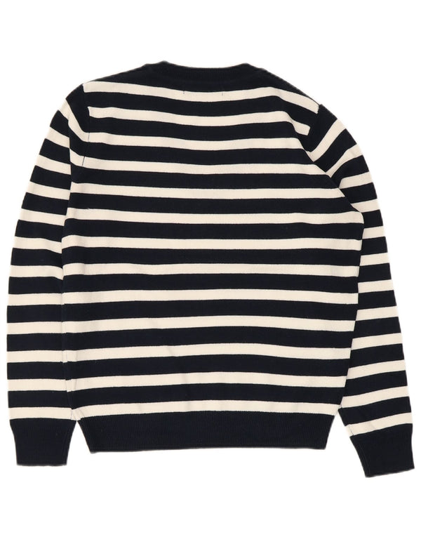 Marks & Spencer Womens V-Neck Jumper Sweater UK 6 XS Black Striped Acrylic