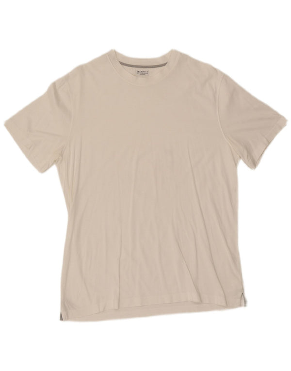 Brunello Cucinelli T-shirt da uomo slim fit top large in cotone bianco