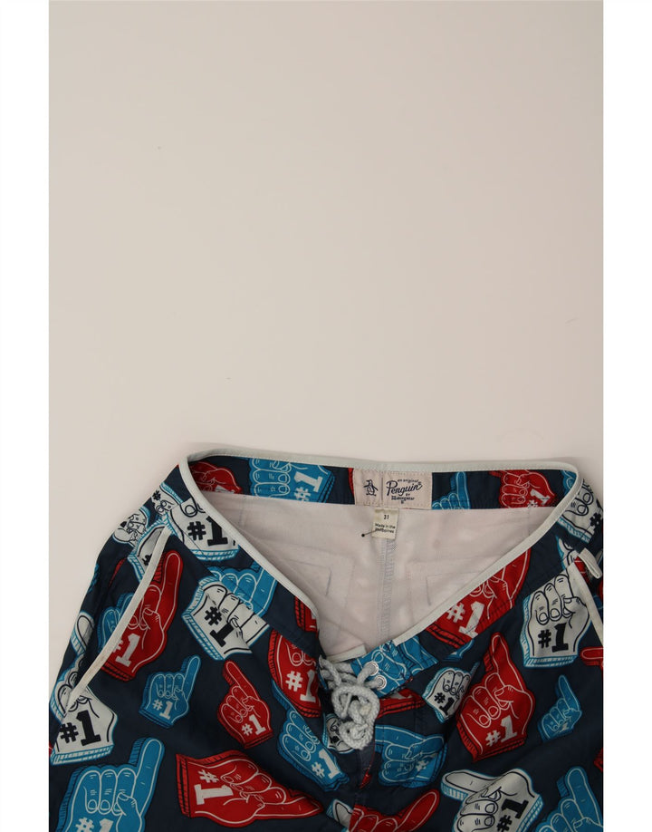PENGUIN Mens Graphic Swimming Shorts Medium  Navy Blue Polyester Vintage Penguin and Second-Hand Penguin from Messina Hembry 