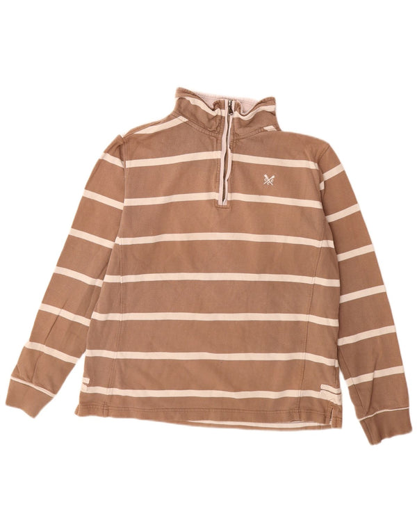 Crew Clothing Felpa da donna con collo con zip Maglione UK 16 Large Marrone a righe