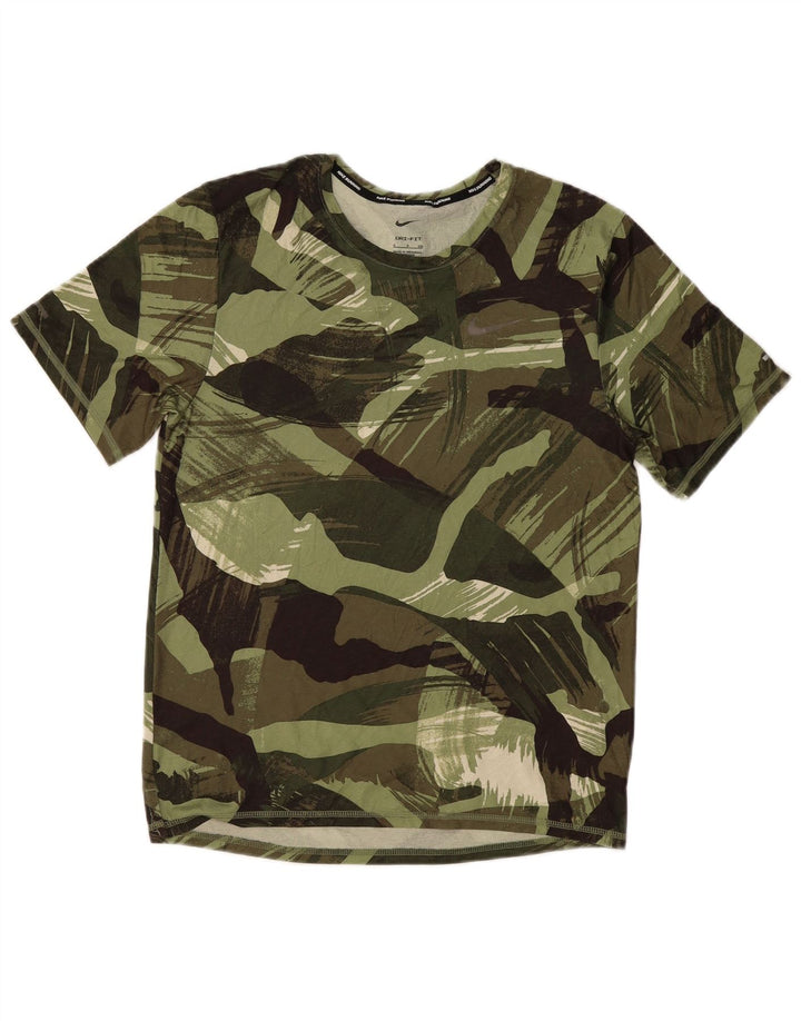 T-shirt Nike da uomo Dri Fit Top Small in poliestere geometrico kaki