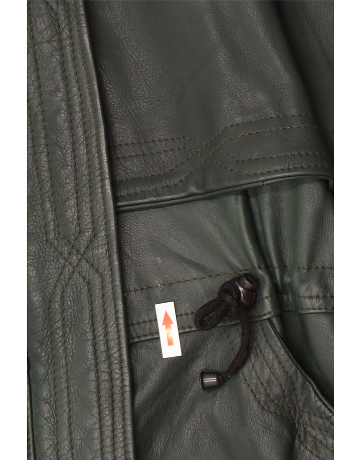 Cappotto in pelle vintage da donna vestibilità ampia UK 14 verde medio retrò