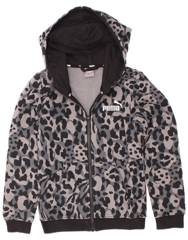 Puma Girls Zip Hoodie Sweater 7-8 Years Grey Camouflage Cotton