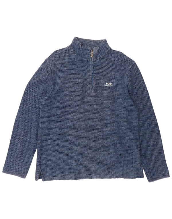 Felpa da uomo con collo con zip Weird Fish, cotone blu medio