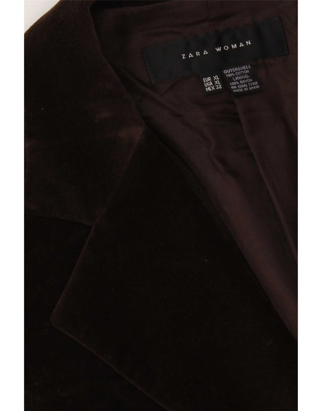 Giacca blazer in velluto da donna a 2 bottoni Zara UK 18 XL cotone marrone