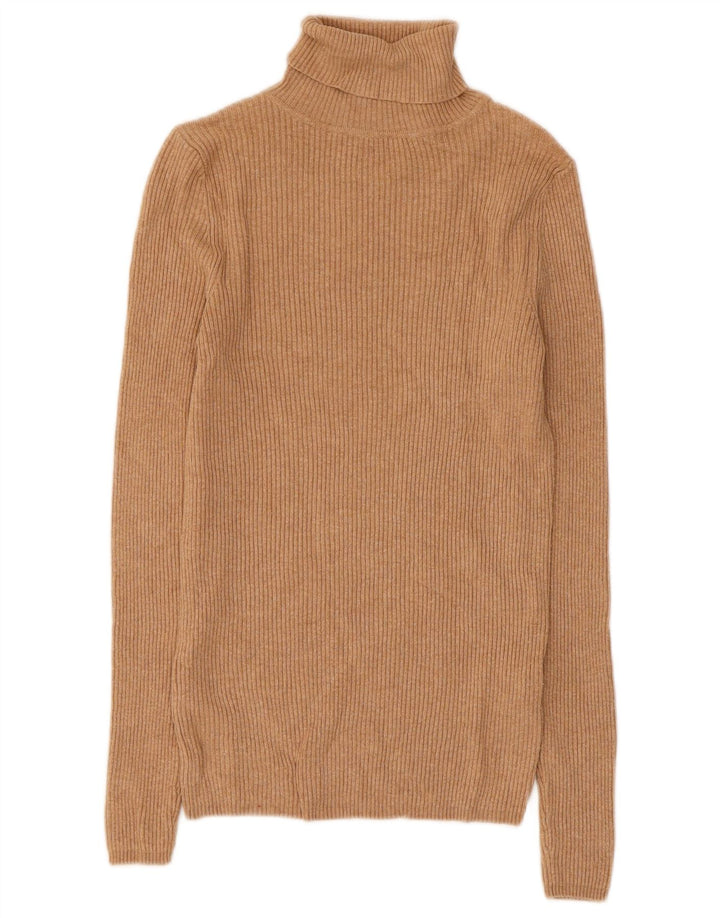 Maglione maglione a collo alto da donna Marks & Spencer UK 10 piccolo in viscosa marrone