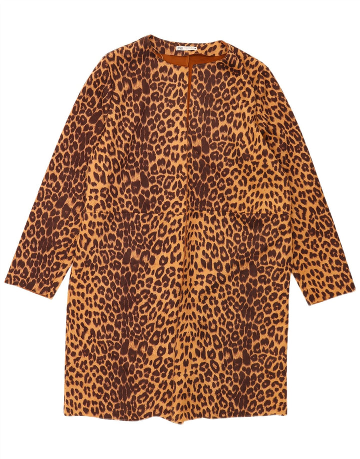 Soprabito aperto da donna Zara UK 18 XL Poliestere con stampa animalier marrone