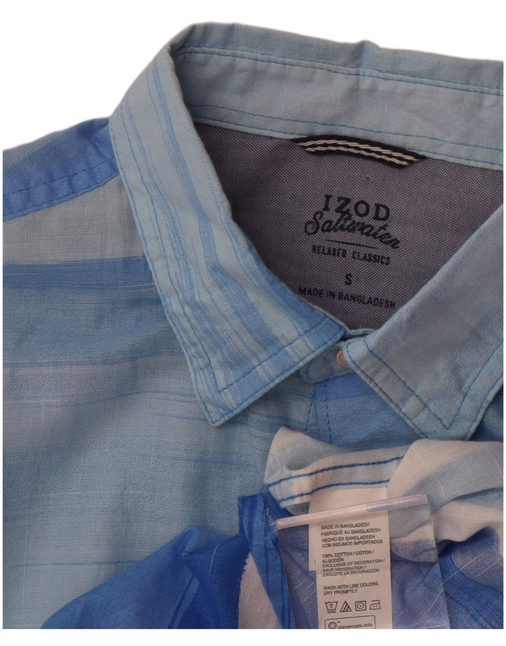 Camicia a maniche corte da uomo Izod Salt Water, in cotone a righe piccole blu