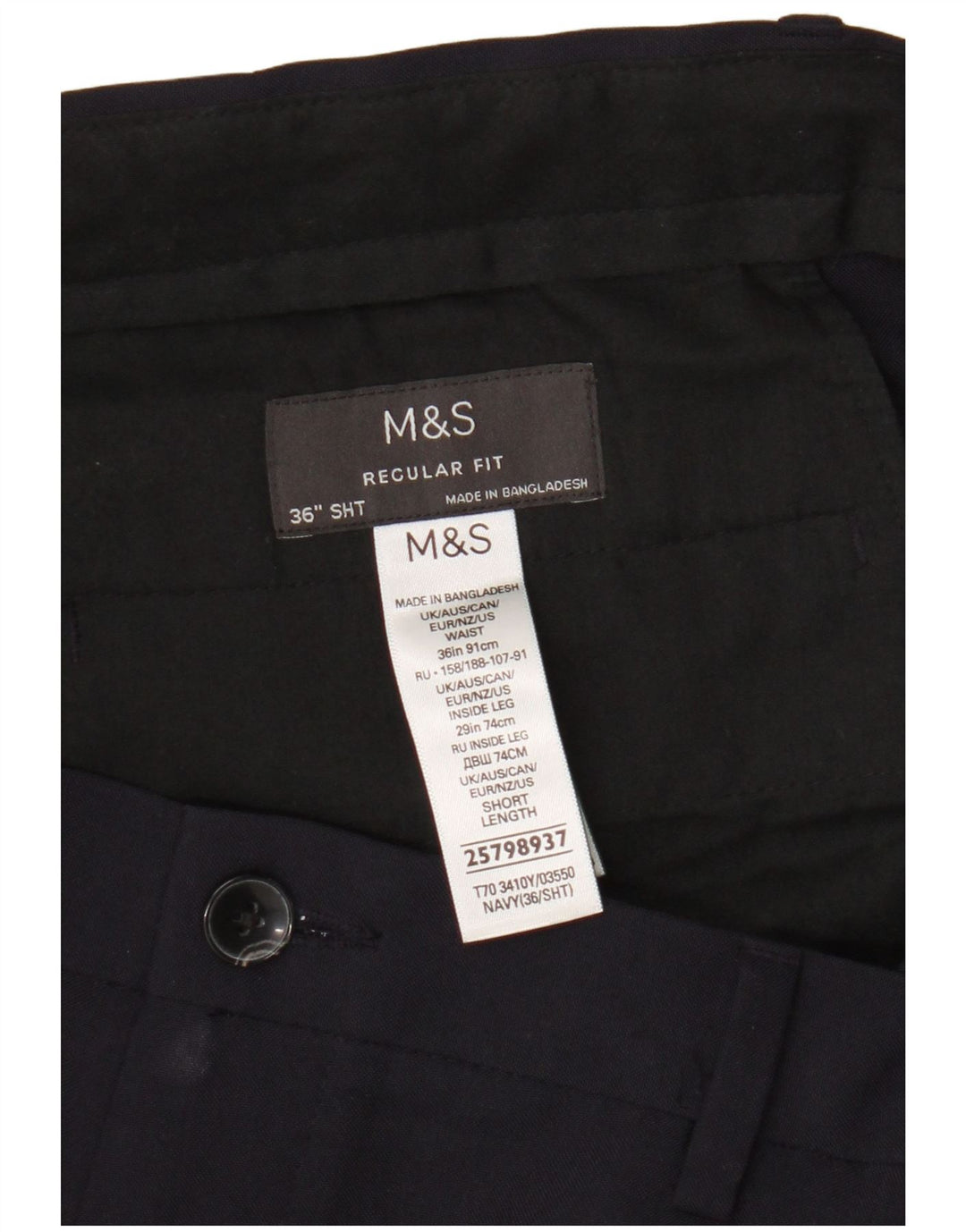 Pantaloni chino vestibilità regolare da uomo Marks & Spencer W36 L29 poliestere blu navy