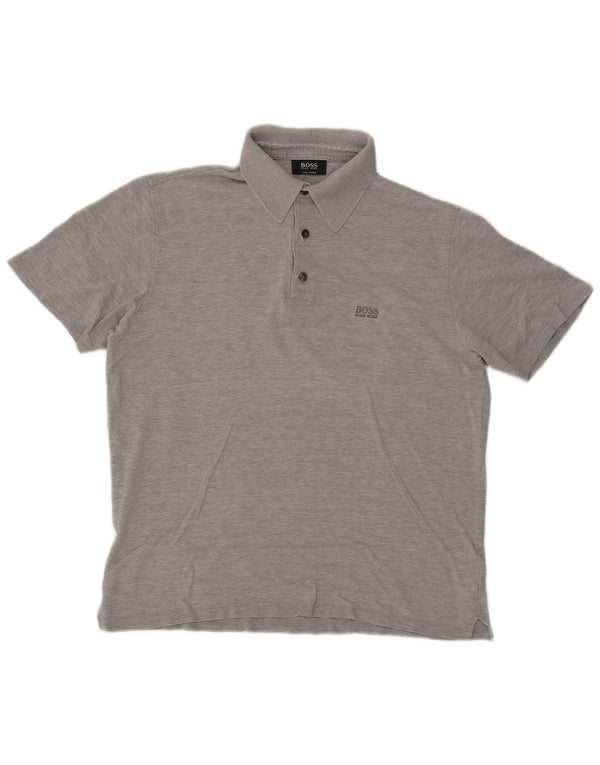 Polo da uomo Hugo Boss in cotone screziato grigio medio