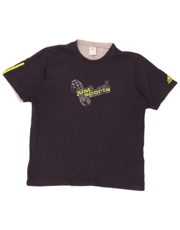T-shirt grafica da uomo Adidas Top grande in cotone blu navy