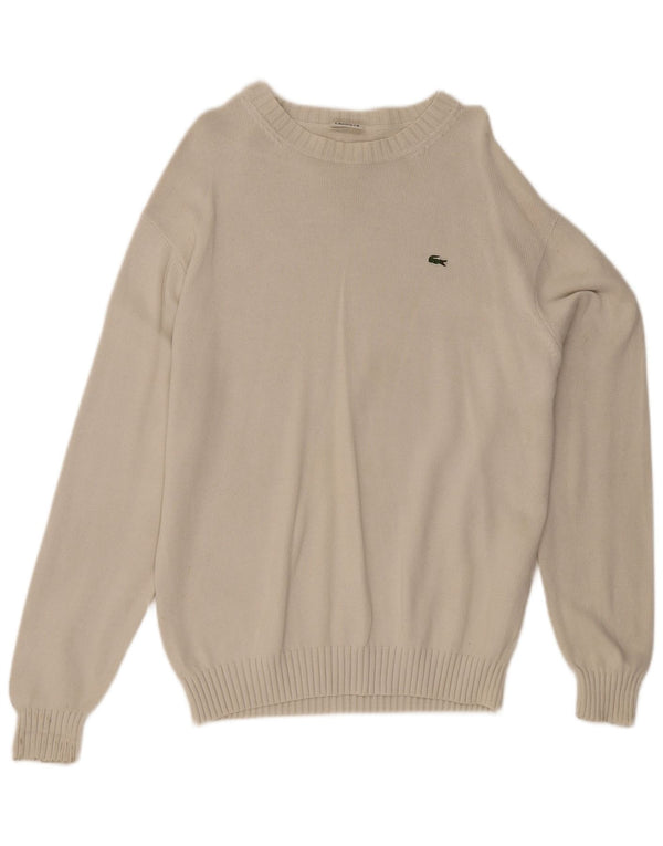 Maglione maglione da uomo con zip e collo Lacoste taglia 5 grande in cotone a righe bianco sporco