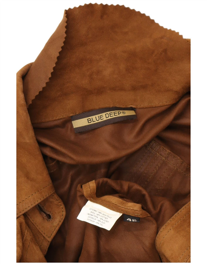 Giacca militare da donna in pelle scamosciata VINTAGE IT 42 in pelle marrone medio