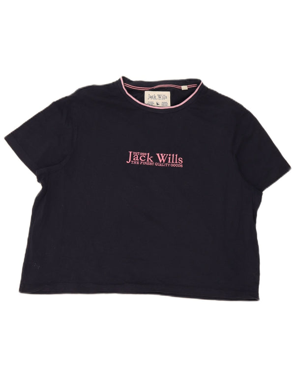 T-shirt grafica da donna Jack Wills Top UK 16 grande cotone blu navy